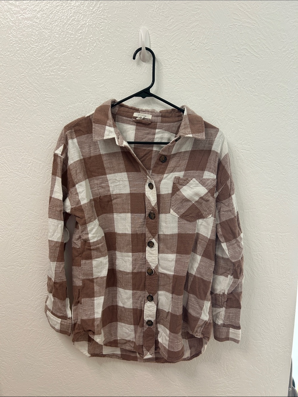 Brown & White Plaid Button-Up Shirt